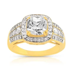 Bague or 375 2 tons carrée zirconias