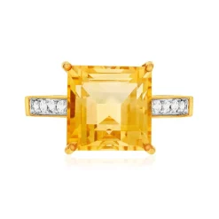 Bague or 375 2 tons citrine carrée et zirconias