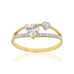 Bague or 375 2 tons coeurs zirconias