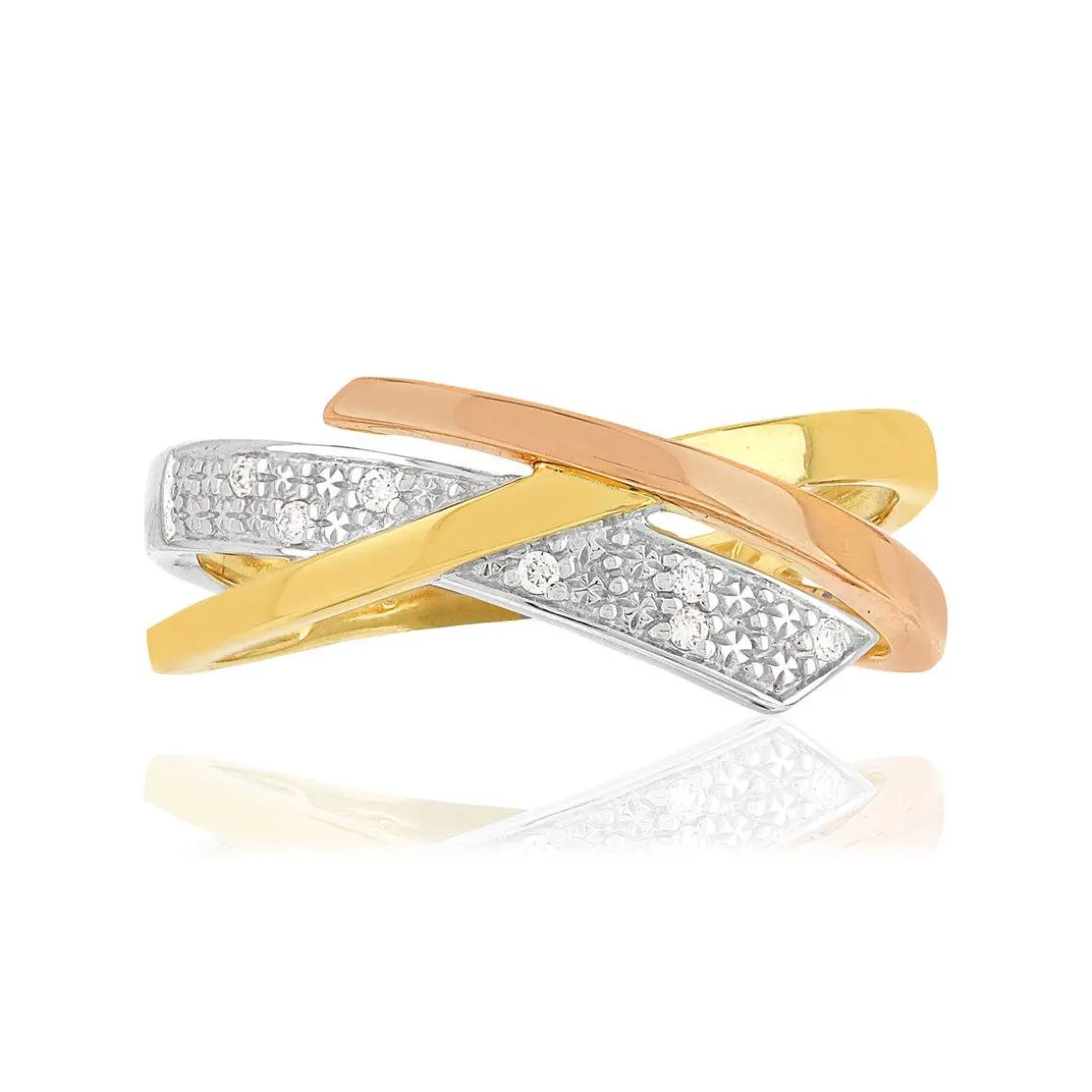 Bague or 375 3 tons croisée diamants