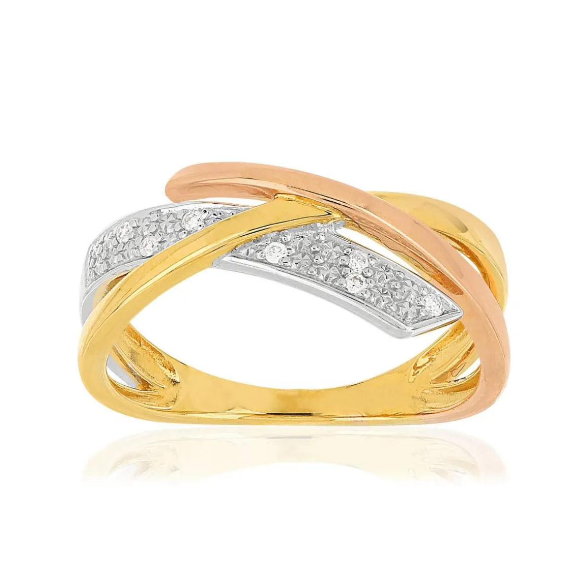 Bague or 375 3 tons croisée diamants