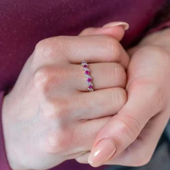 Bague or 750 2 tons diamants et rubis