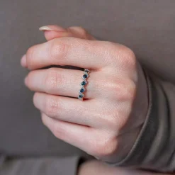 Bague or 750 2 tons diamants et saphirs