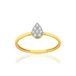 Bague or 375 2 tons diamants, motif goutte