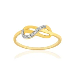 Bague or 375 2 tons, diamants. Motif infini.
