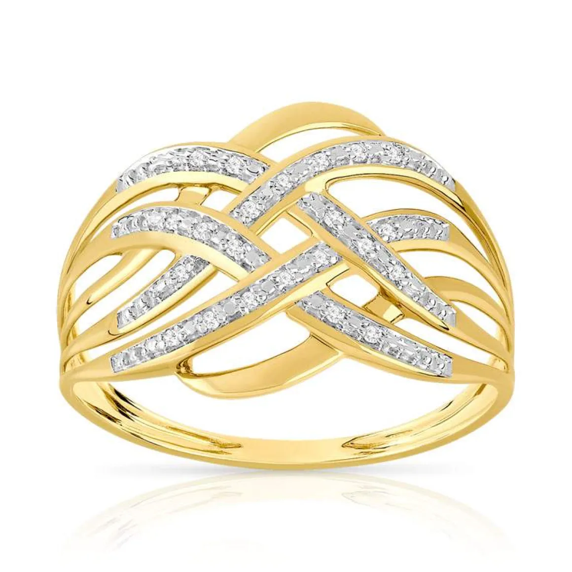 Bague or 375 2 tons entrelacée diamants