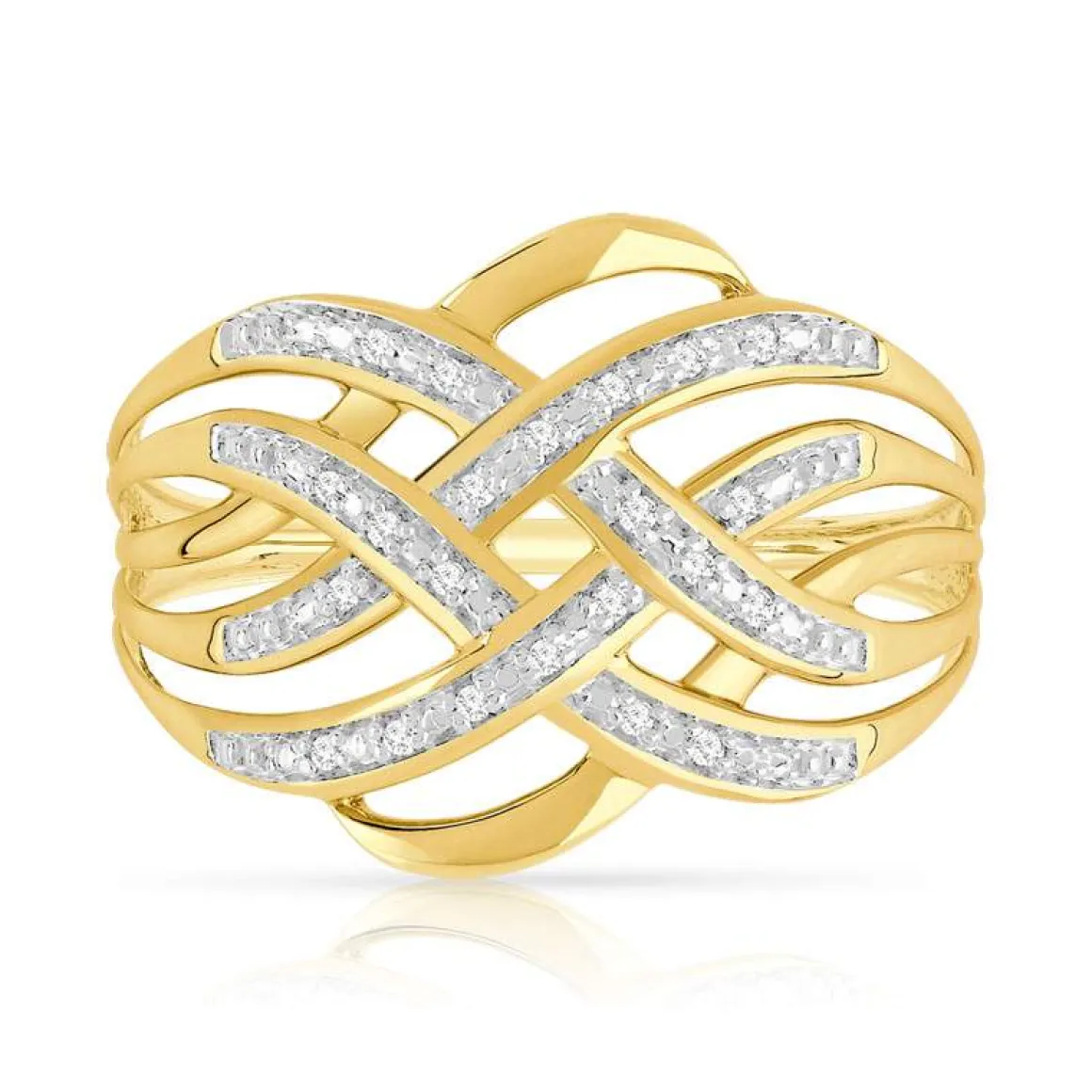 Bague or 375 2 tons entrelacée diamants