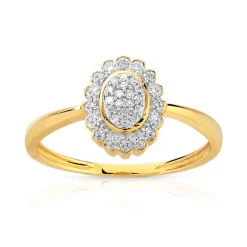 Bague or 375 2 tons fleur diamants