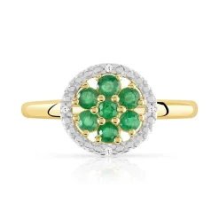 Bague or 375 2 tons fleur émeraudes et diamants