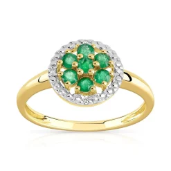 Bague or 375 2 tons fleur émeraudes et diamants