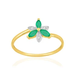 Bague or 375 2 tons fleur émeraudes et diamants