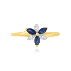 Bague or 375 2 tons fleur saphirs et diamants