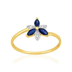 Bague or 375 2 tons fleur saphirs et diamants
