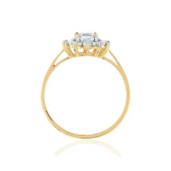 Bague or 375 2 tons fleur topaze bleue traitée ovale et zirconias