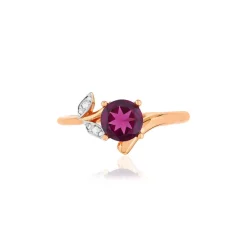 Bague or 375 2 tons grenat rhodolite diamants motif fleur