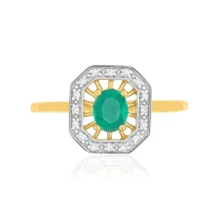 Bague or 375 2 tons émeraude et diamants