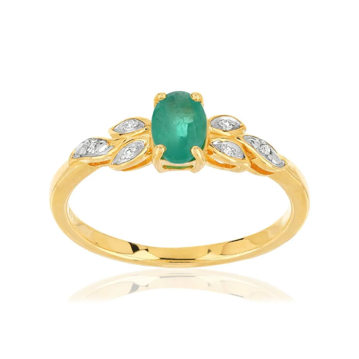 Bague or 375 2 tons émeraude ovale et diamants