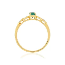 Bague or 375 2 tons émeraude ovale et diamants