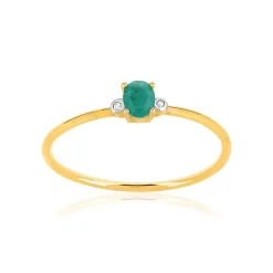 Bague or 375 2 tons émeraude ovale et diamants