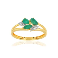 Bague or 375 2 tons émeraudes et diamants