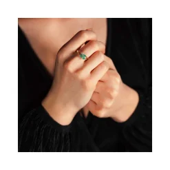 Bague or 375 2 tons émeraudes et diamants