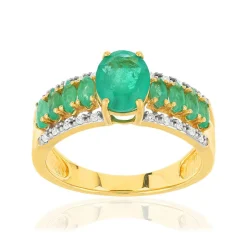 Bague or 750 2 tons émeraudes et diamants