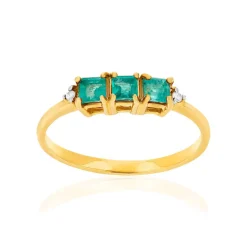Bague or 375 2 tons émeraudes et diamants