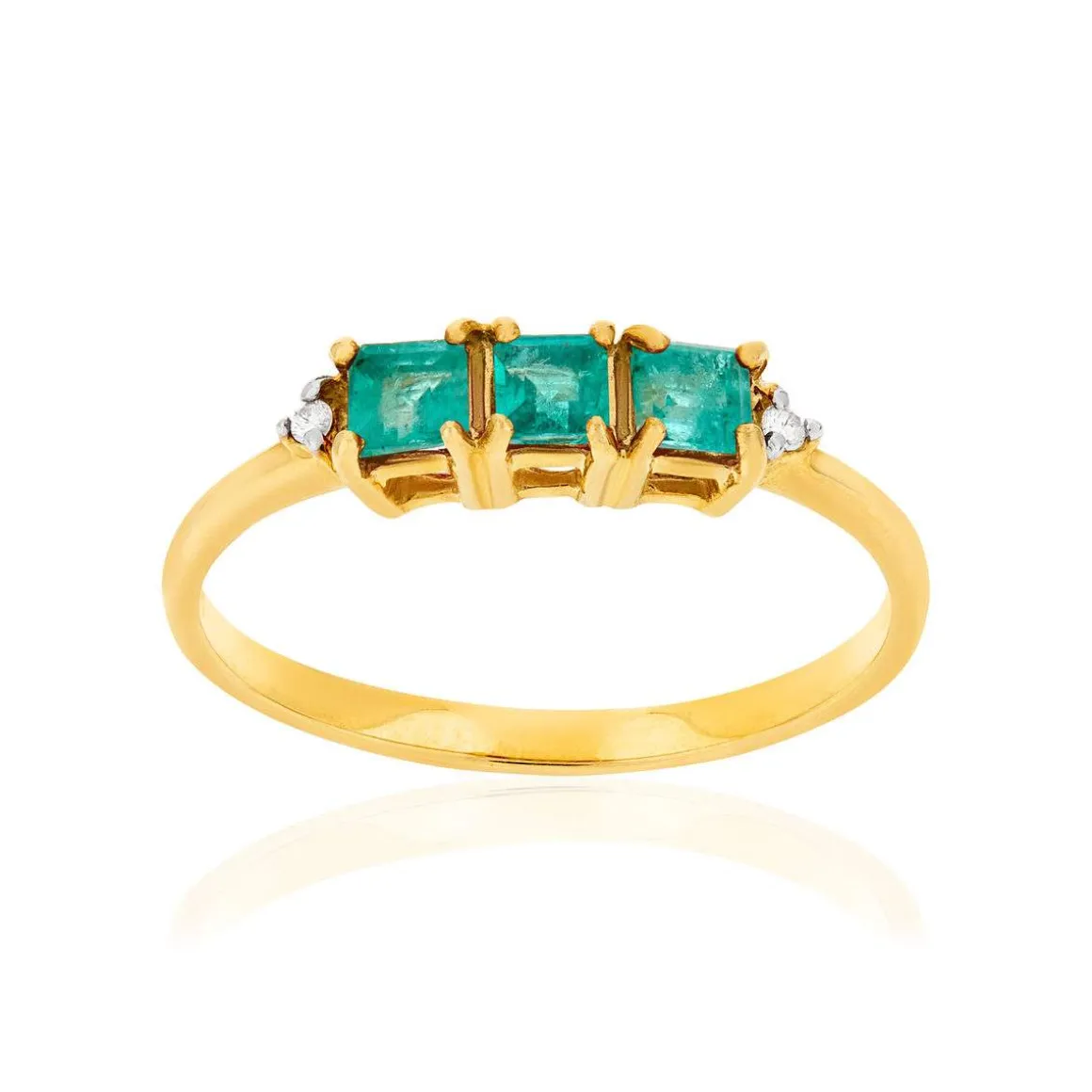 Bague or 375 2 tons émeraudes et diamants