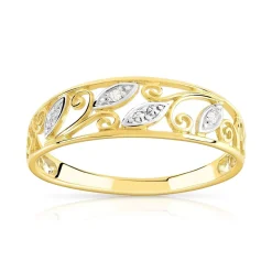 Bague or 375 2 tons ornement diamants