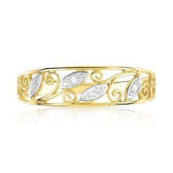 Bague or 375 2 tons ornement diamants