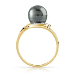 Bague or 375 2 tons perle de culture de Tahiti et diamant