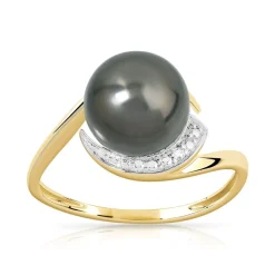 Bague or 375 2 tons perle de culture de Tahiti et diamant