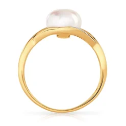 Bague or 375 2 tons perle de culture de Chine et diamants