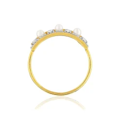 Bague or 375 2 tons perles de culture de Chine et zirconias