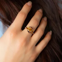 Bague or 375 2 tons pierres fines et diamants