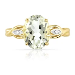 Bague or 375 2 tons quartz vert ovale et diamants