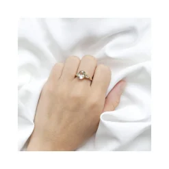 Bague or 375 2 tons quartz vert ovale et diamants