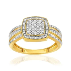 Bague or 375 2 tons rectangulaire diamants