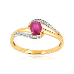 Bague or 375 2 tons rubis ovale et diamants