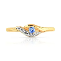 Bague or 375 2 tons saphir et zirconias
