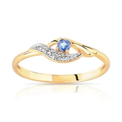 Bague or 375 2 tons saphir et zirconias