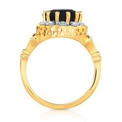 Bague or 750 2 tons saphir ovale et diamants