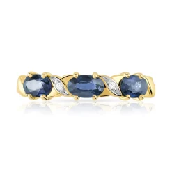 Bague or 375 2 tons saphirs ovales et diamants