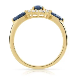 Bague or 375 2 tons saphirs ovales et topazes blanches