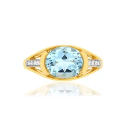 Bague or 375 2 tons, topaze bleue traitée, diamants.
