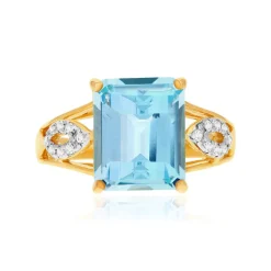 Bague or 375 2 tons topaze traitée et zirconias