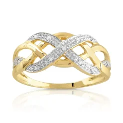 Bague or 375 2 tons tressée diamants