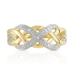 Bague or 375 2 tons tressée diamants