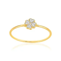Bague or 375 2 tons trèfle diamants