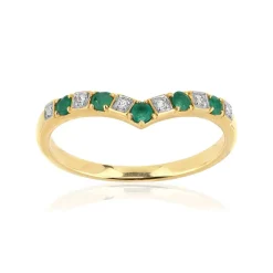 Bague or 375 2 tons "V" émeraudes et diamants
